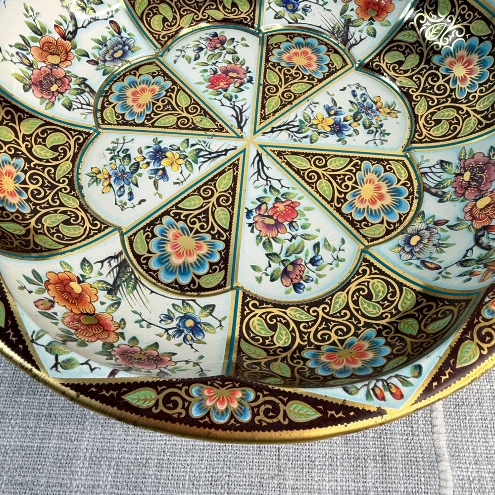 VTG 1971 Daher Decorated Ware Floral Metal Tin Bowl Trinket Tray Key Purse Bowl‎
